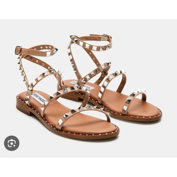 Steve Madden Shoes - Steve Madden Women's Travel Studded Flat Pyramid Ankle Straps Sandals Sz 6